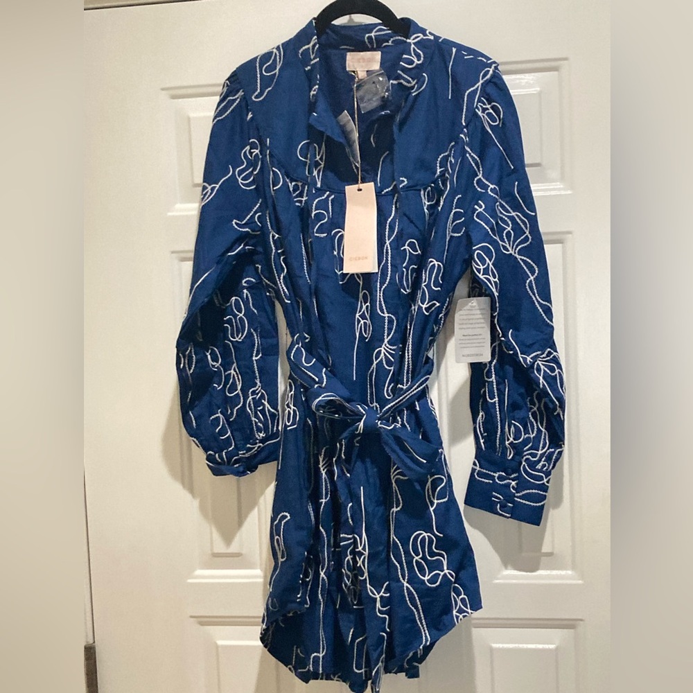 Ciebon Amelia embroidered Blue and White Patterned shirt dress